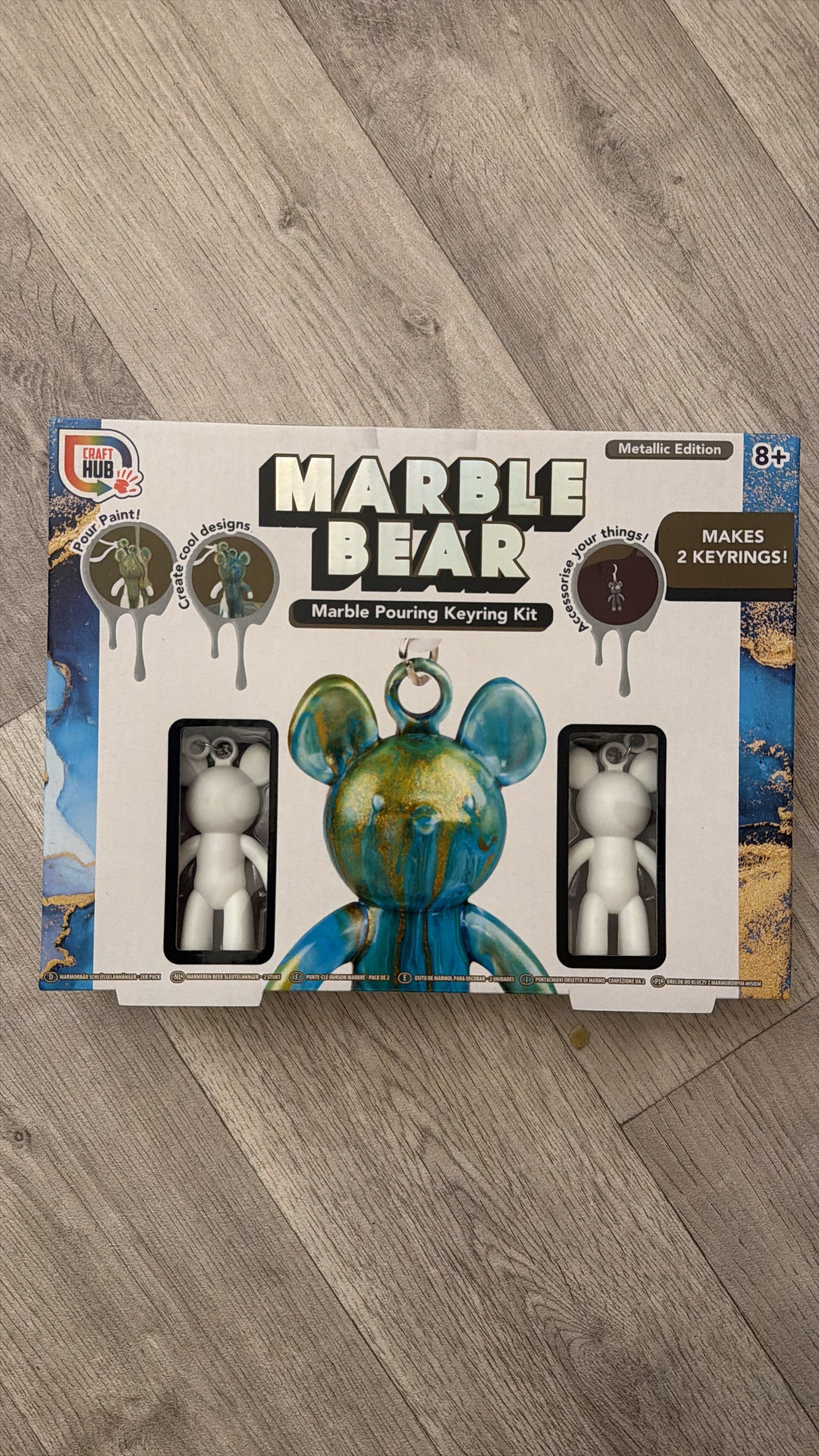 Blue/gold Marble Bear Key Rings