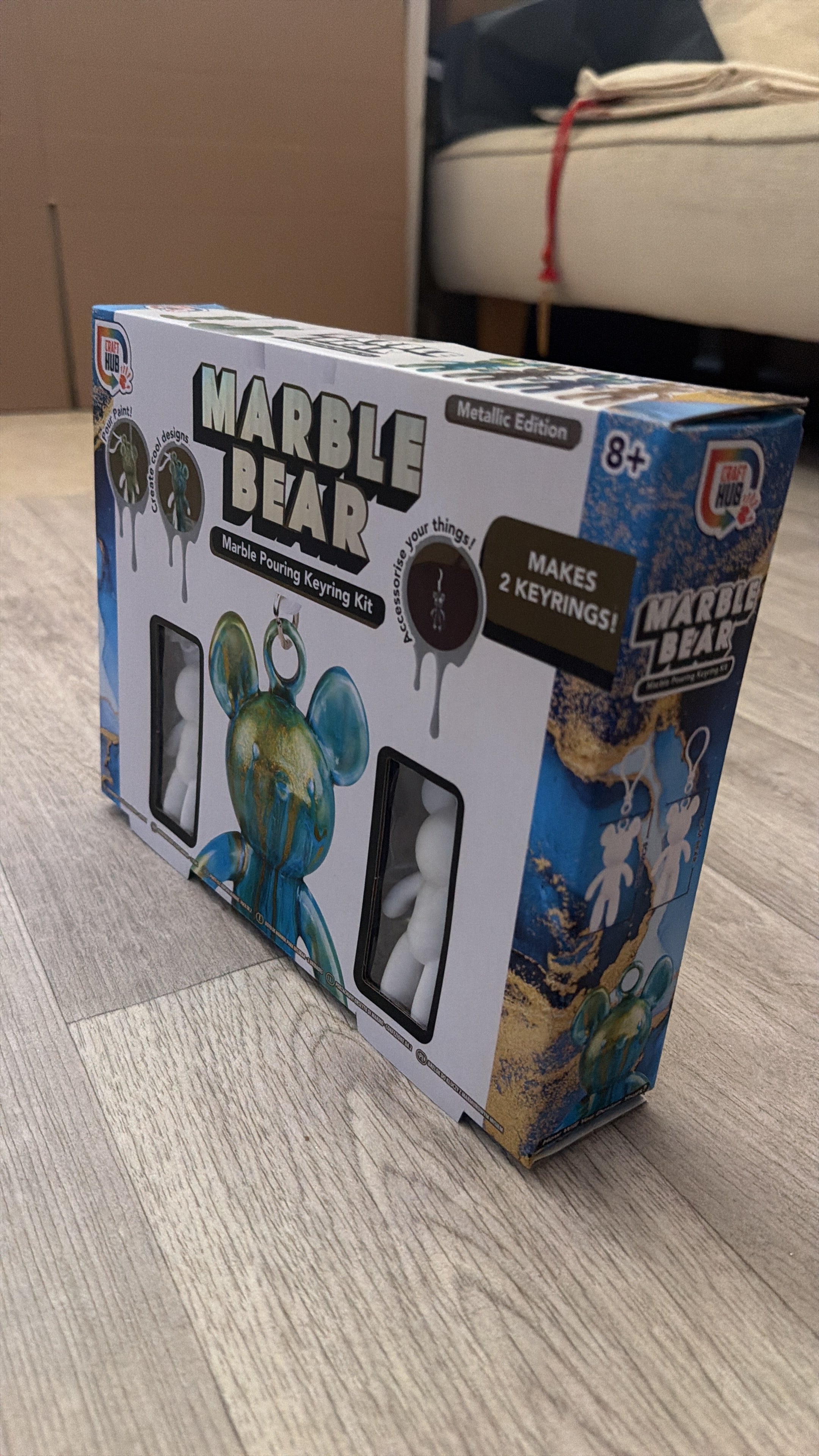 Blue/gold Marble Bear Key Rings