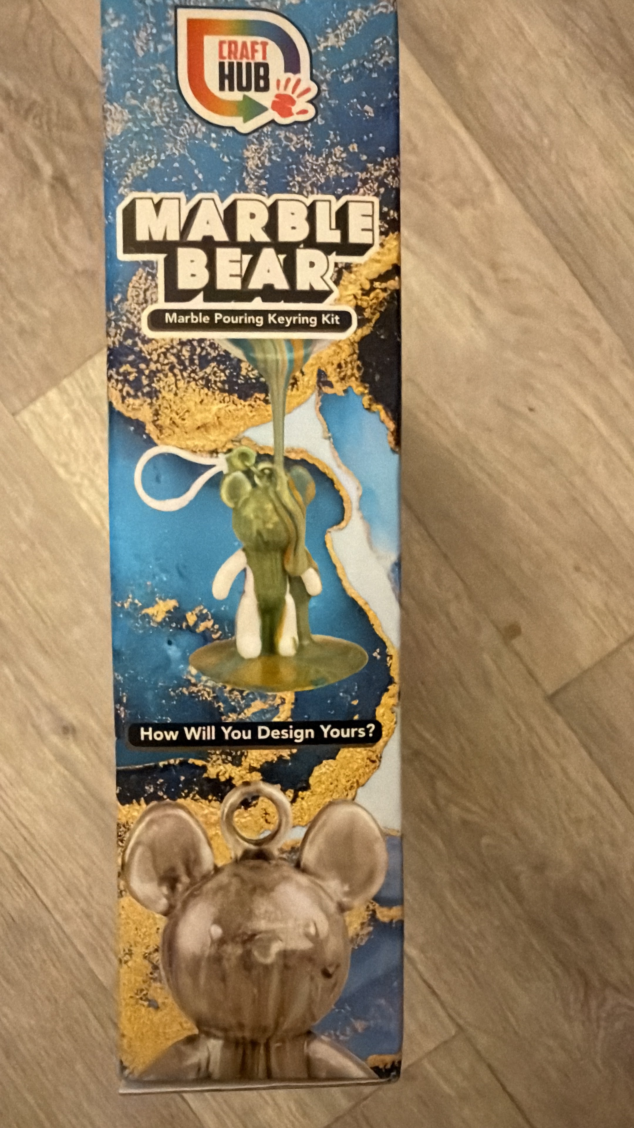 Blue/gold Marble Bear Key Rings